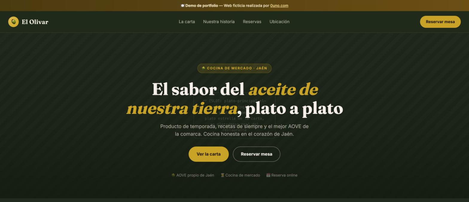 Carta digital y flujo de reserva de mesa del restaurante El Olivar