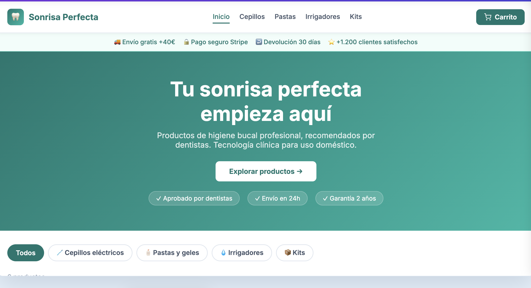Mockup de tienda online para clínica dental